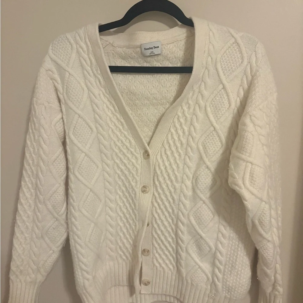 Sunday Best Off-White Cable Knit V-Neck Button Cardigan - Picture 1 of 1